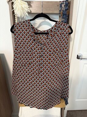 LOFT Sleeveless Orange Black White Geometric Print Tank
